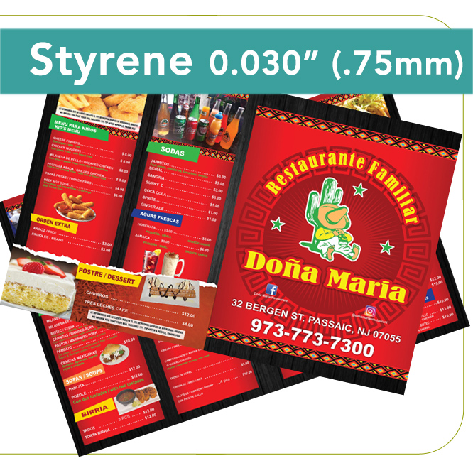 Menús de Estireno 0.75mm